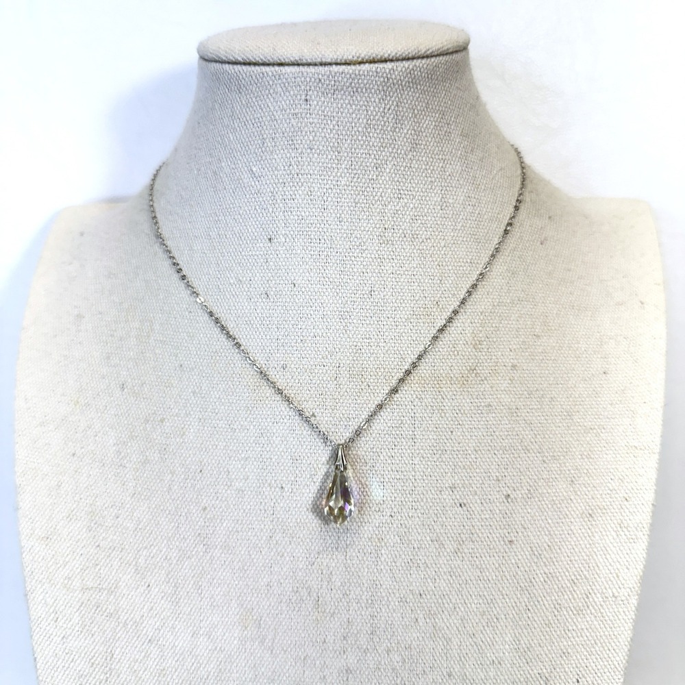 Crystal Teardrop Pendant Necklace Rainbow Sun Catcher‎ Sterling Silver